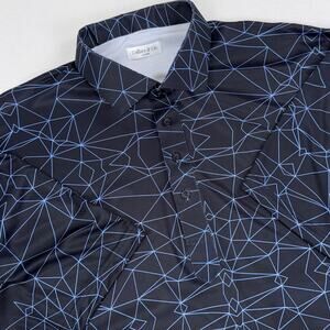 Collars & Co Men's Abstract Semi Spread Collar Polo Shirt 2XL Black Blue
